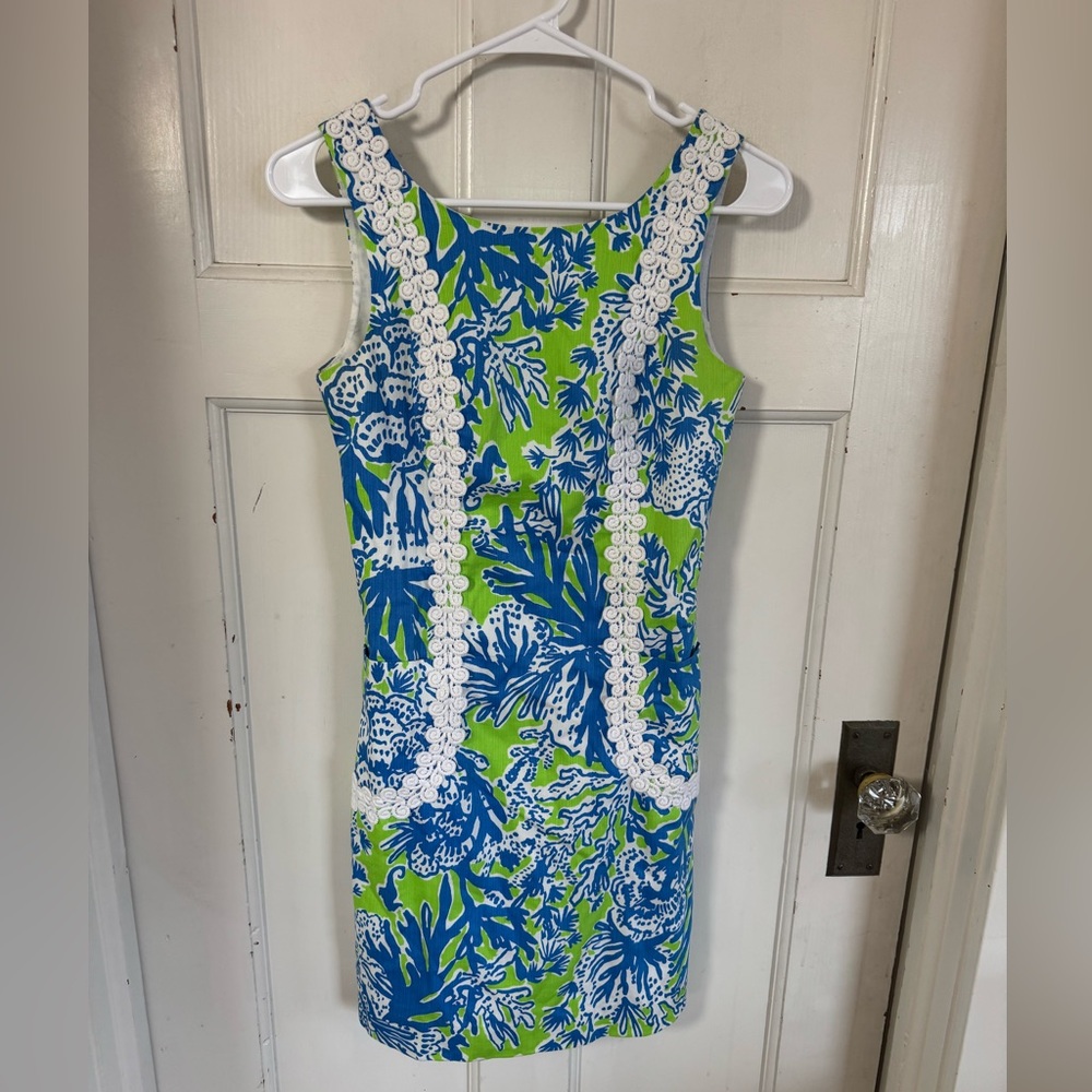 Lilly Pulitzer Casey tropical floral blue green dress size 0